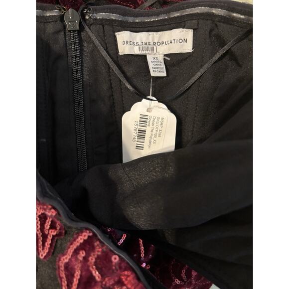 Dress the Population Burgundy Sequin Floral Strapless Gown – Size XS - Picture 12 of 14